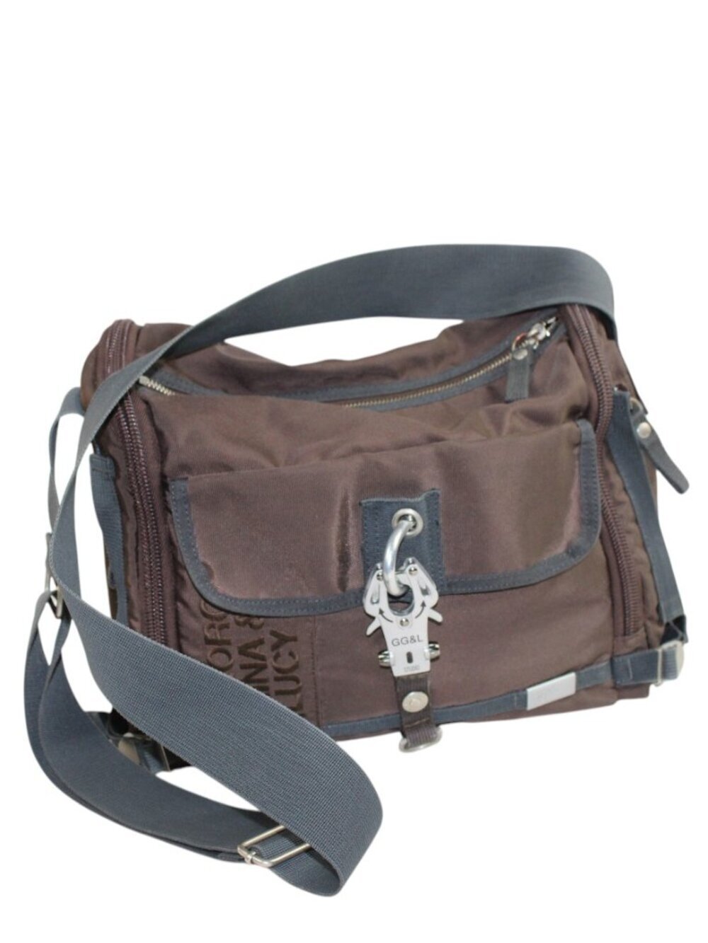 George Gina & Lucy Mr. Postman Brown Nylon Gray Canvas Messenger Satchel - Picture 2 of 9